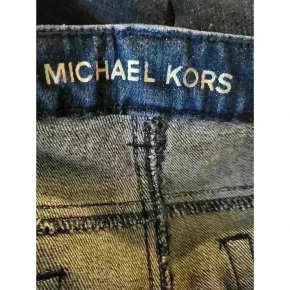 Michael Kors Dark Wash Skinny Jeans Gold Button Keychain Accessory Size 10 - Picture 6 of 10
